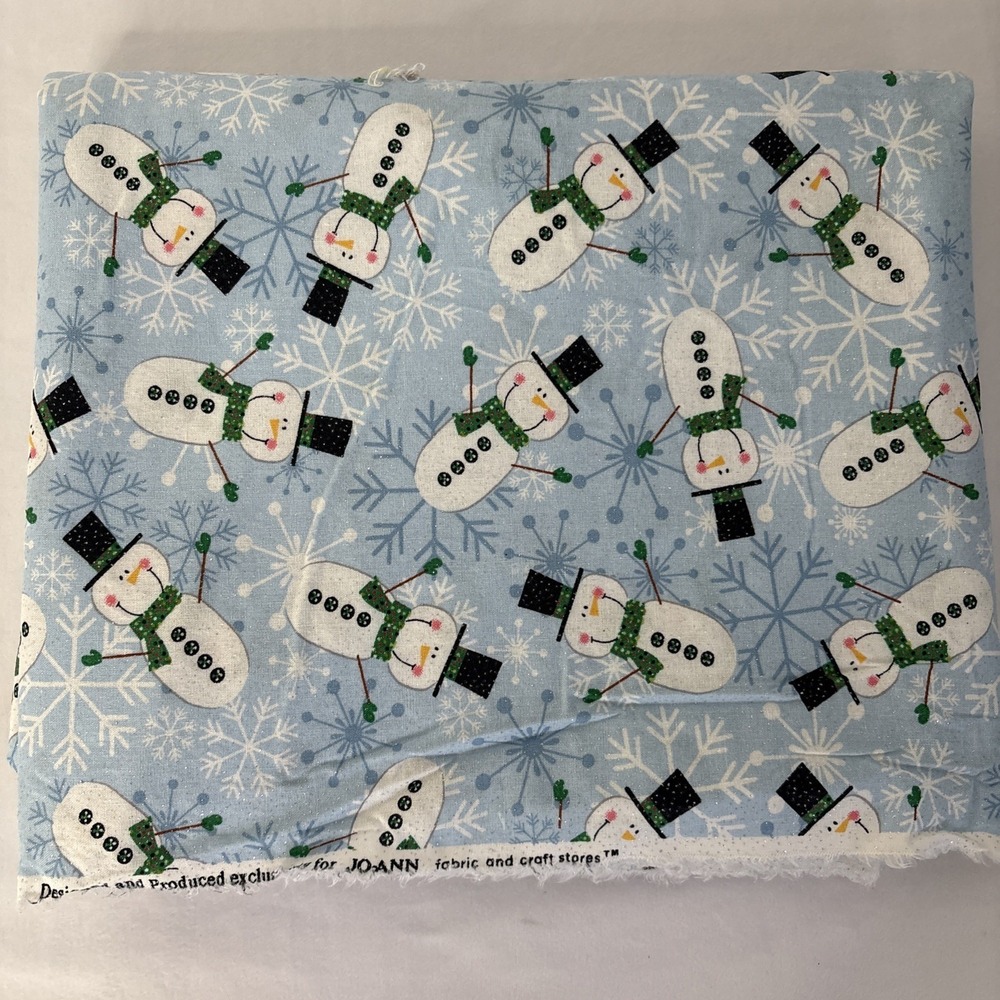 2 1/2 yards Joann Fabrics Snowmen Glitter Cotton Fabric 42" Quilting Material